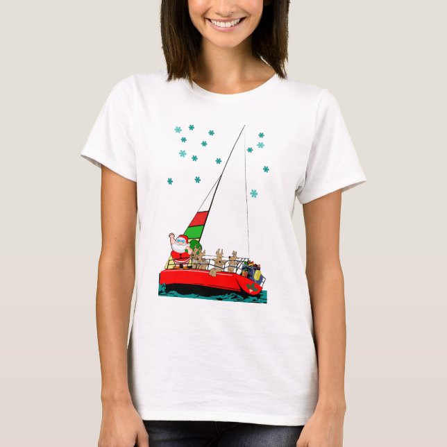 Starry Santa Sailing zu Weihnachten T-Shirt (Vorderseite)