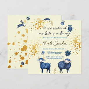 Starry Sheep and Forest Friends Baby Showroom Gold Save The Date