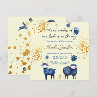 Starry Sheep and Forest Friends Baby Showroom Gold Save The Date