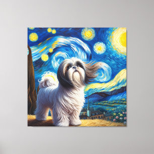 Starry Shih Tzu Dog Portrait - Portrait für Hausti Leinwanddruck