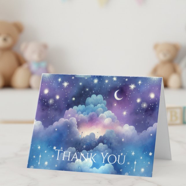Starry Sky Adoption Dusche - Mond und Sterne Dankeskarte (Starry Sky Baby Shower Thank You card)
