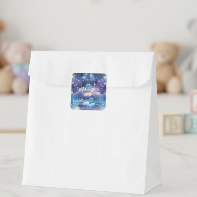 Starry Sky Adoption Dusche - Mond und Sterne Quadratischer Aufkleber (Starry Sky baby shower thank you sticker)