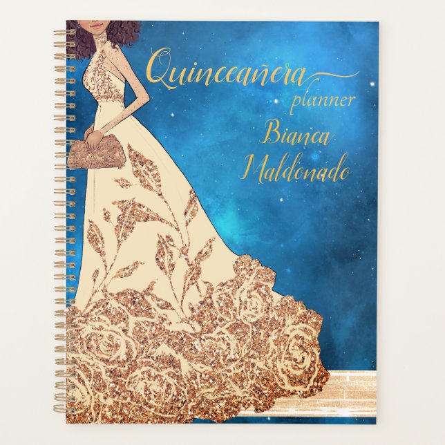 Starry Sky Midnight Blue Quinceañera Planner Planer (Vorderseite)