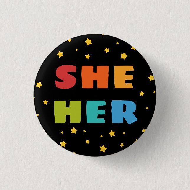Starry Sky Regenbogenbriefe Sie Ihre Trans Pronoun Button (Vorderseite)