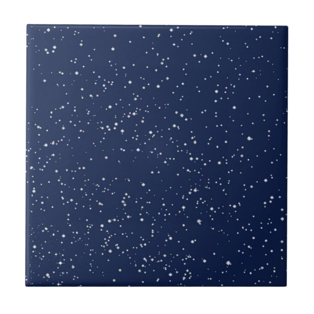 Starry Sky, Stars am Mitternachtsblau  Fliese (Vorderseite)
