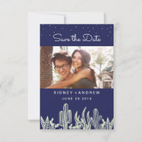 Starry Sky und Cactus Navy Foto Save the Date