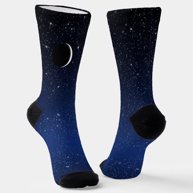 Starry Sky und Crescent Moon, Deep Blue Socken (Gewinkelt)