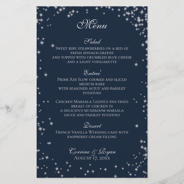Starry Sky Wedding Dinner Menu (Vorderseite)