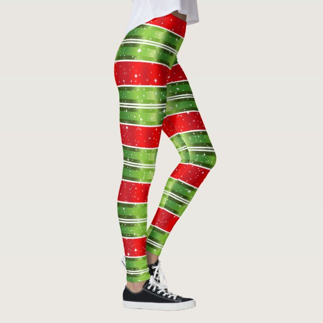 Starry Snowy Red Green White Horizontal Streifen Leggings (Rechts)