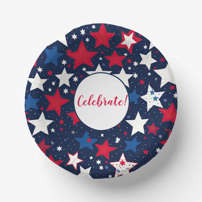 Starry Splendor: Papierboxen aus rotem, weißem, bl Pappteller (Vorderseite)