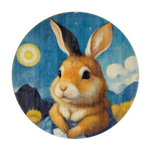Starry Spring Bunny Glass Cutting Board Schneidebrett