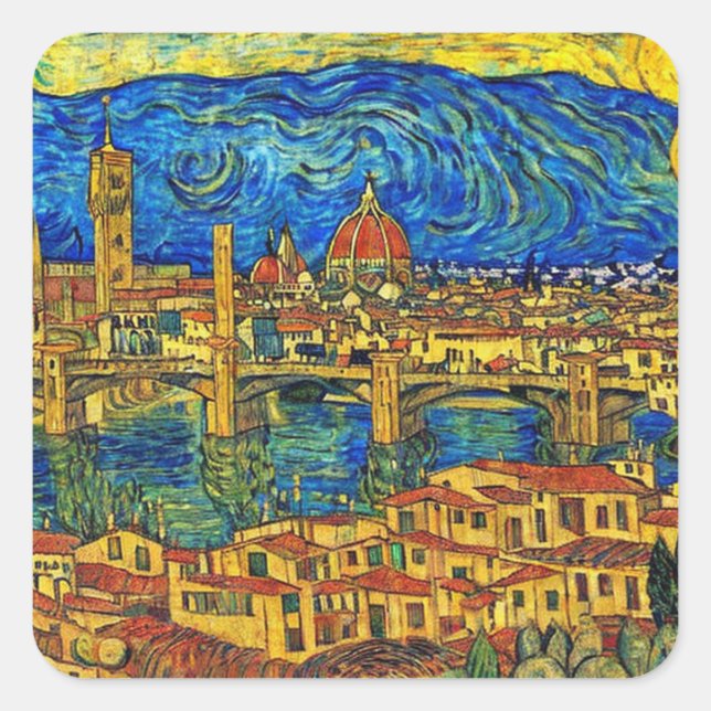 Starry Starry Night Florence Italien Quadratischer Aufkleber (Vorderseite)