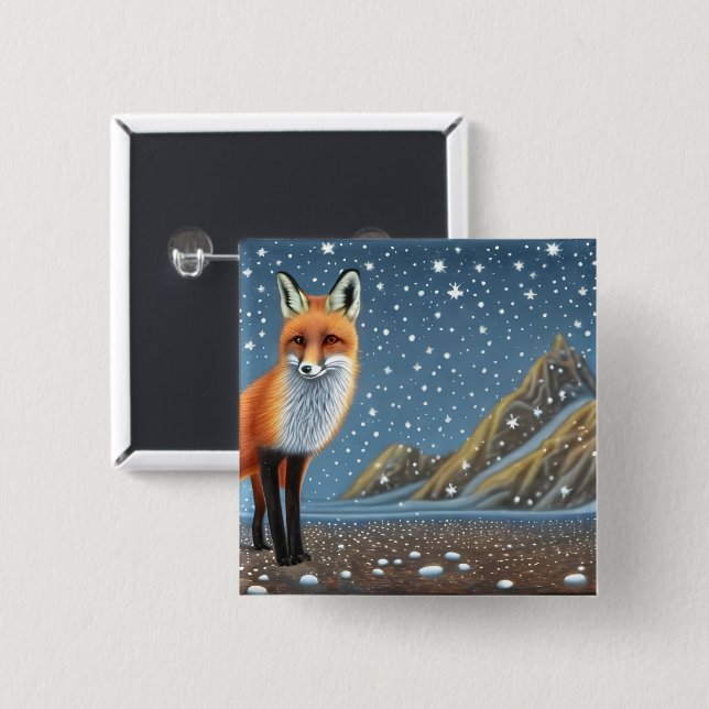 Starry Starry Night Storybook Fox Button (Vorne & Hinten)