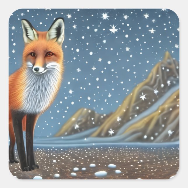 Starry Starry Night Storybook Fox Quadratischer Aufkleber (Vorderseite)