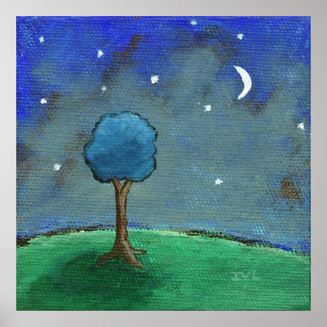 Starry Starry Night, Whimsical Tree Landschaft Kun Poster (Vorne)