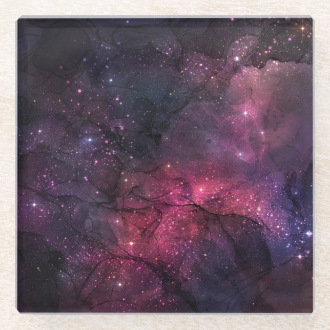 Starry Stars Weltraumgalaxie Planetenmuster Glasuntersetzer (Vorderseite)