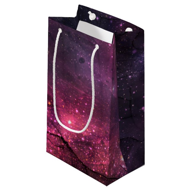 Starry Stars Weltraumgalaxie Planetenmuster Kleine Geschenktüte (Vorderseite Schrägansicht)