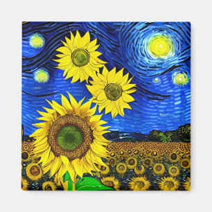 Starry Sunflowers Night Magnet