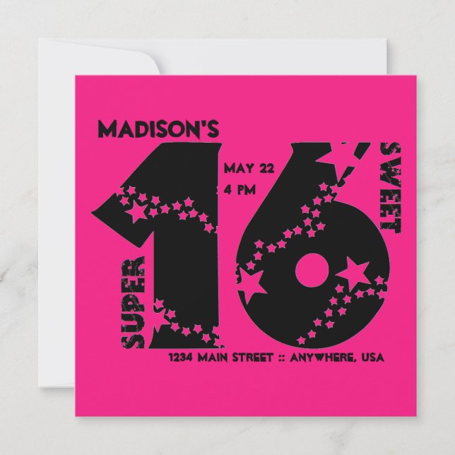 Starry Super Sweet 16 Invitation (Devant)