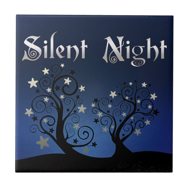 Starry Trees Stille Nacht Fliese (Vorderseite)