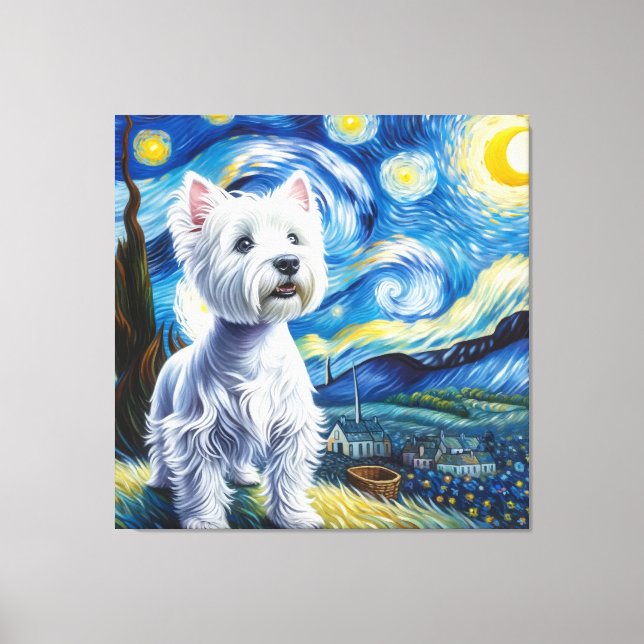 Starry West Highland White Terrier Dog Portrait Leinwanddruck (Vorderseite)