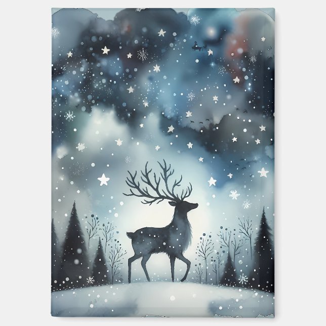 Starry Winter Night Deer Magnet (Vorderseite)