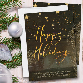 Starry Winter Night Happy Holidays Gold Script Feiertagskarte