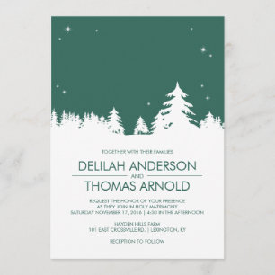 Starry Winter Nights Emerald Green Wedding Einladung