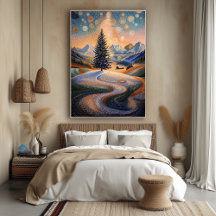 Starry Winter Tree in Pointillist Style