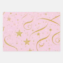 Starry Wrap - Pink & Gold Star Geschenkpapier