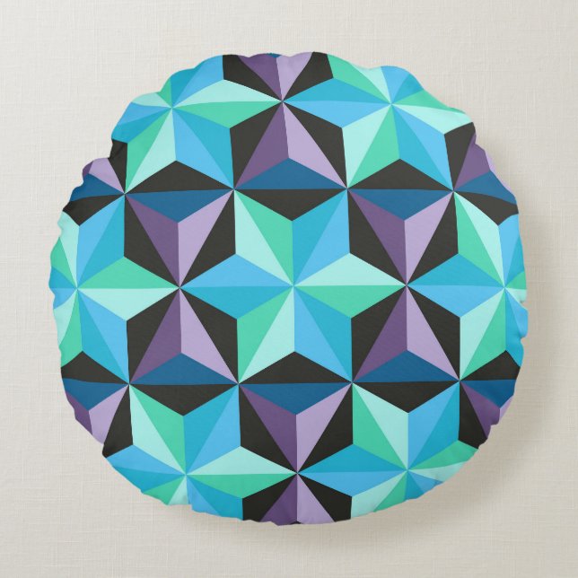 Stars Abstraktes geometrisches Patchwork Rundes Kissen (Vorderseite)