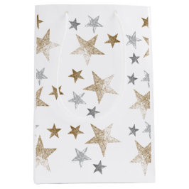 Stars aus Gold und Silber und Glitzer Mittlere Geschenktüte