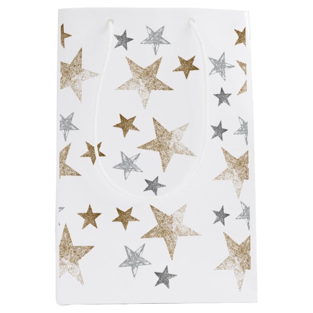 Stars aus Gold und Silber und Glitzer Mittlere Geschenktüte (Vorderseite)