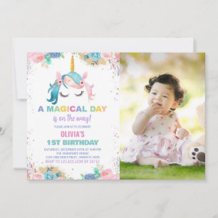 Stars Ballons Unicorn Anniversaire Invitations pho