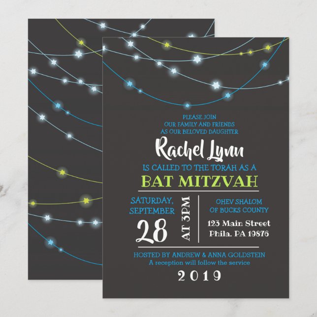 STARS Bar Bar Mitzvah Einladung (Vorne/Hinten)