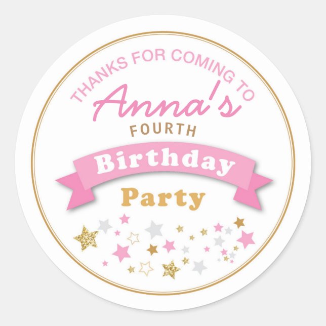 Stars Birthday Party Danke Sticker (Vorderseite)