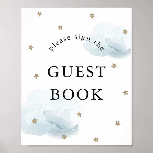 Stars Blue Clouds Baby Showbuchsignatur Poster (Vorne)