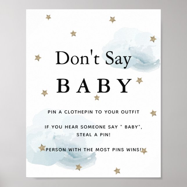 Stars & Blue Clouds Babydusche Say Baby nicht Poster (Vorne)