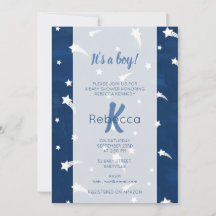 Stars Blue Watercolor Monogram Baby Shower Boy
