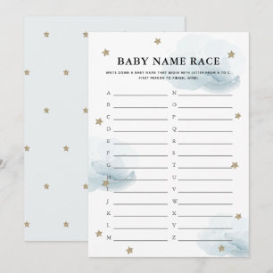 Stars & Clouds Baby Name Race Duschkarte Einladung