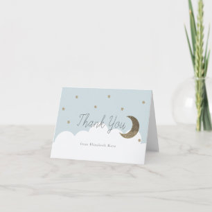 Stars & Crecsent Moon Baby Blue Boy Dankeskarte