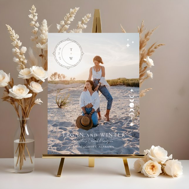 Stars de lune céleste Monogramme Mariage de bienve (Celestial Moon Stars Monogram Welcome Wedding Acrylic Sign)