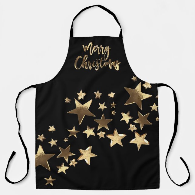 Stars Elegante Imitate Gold Typografie Frohe Weihn Schürze (Vorderseite)