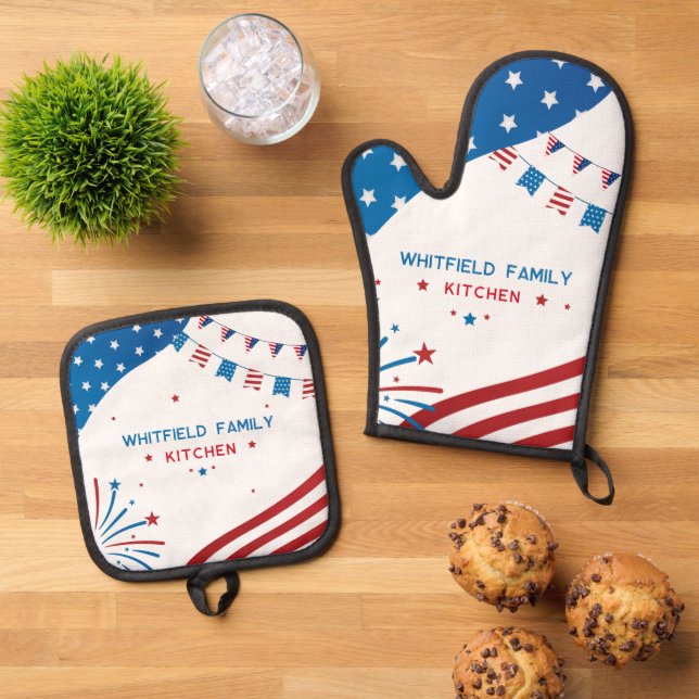 Stars Flags 4. Juli Familienkochout Ofenhandschuh & Topflappen-Set (Oben Unten)