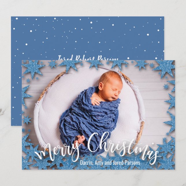 Stars Frohe Weihnachts-Foto Geburtshinweise Feiertagskarte (Vorne/Hinten)
