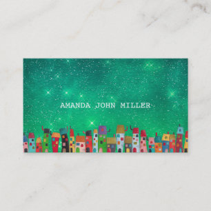 Stars Galaxy Green Aquatic Baby Sitter Teacher Visitenkarte