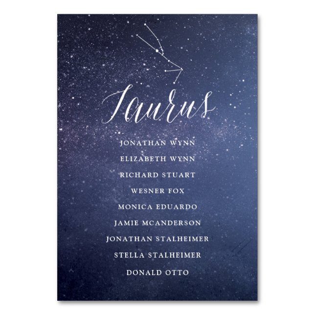 Stars Galaxy Hochzeitskarte Taurus Tischnummer (Vorderseite)