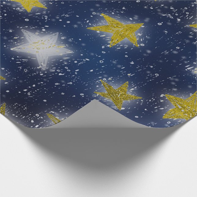 Stars Galaxy Sky Navy Blue Night Mustard Gold Fanc Geschenkpapier (Ecke)