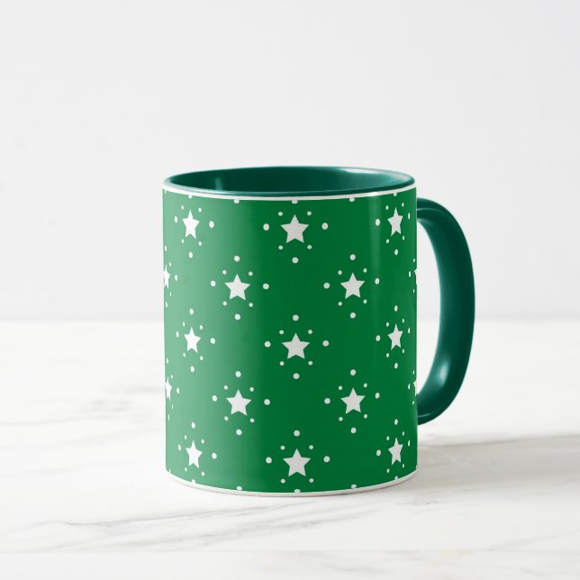 Stars Green Christmas Background Tasse (VorderseiteRechts)