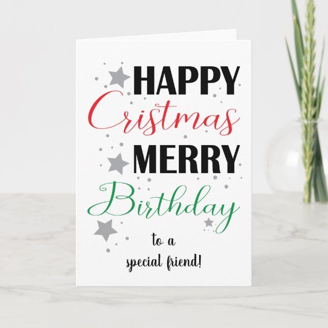 Stars Happy Christmas Merry Birthday Karte (Vorderseite)